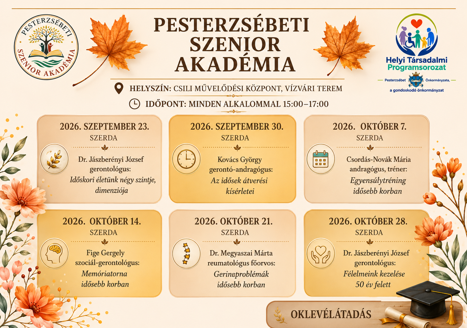 Meghívó: Szenior Akadémia. A szöveges változat a kép alatt olvasható.